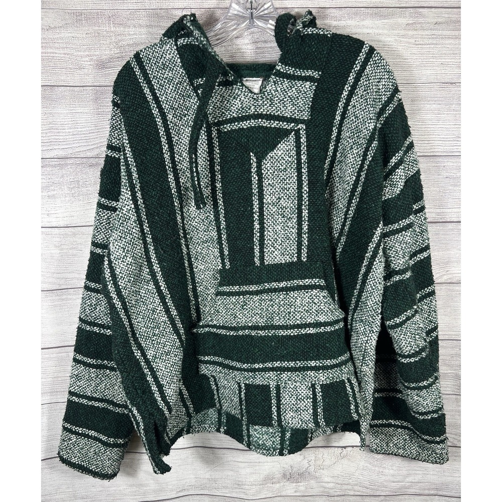 Vintage Artesanias F.R. Inc Baja‎ Hoodie Pullover Green White Mexico